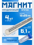 Неодимовые магниты 12х25 мм, прутки, MaxPull, набор 4 шт. в тубе B-12-25-MPL